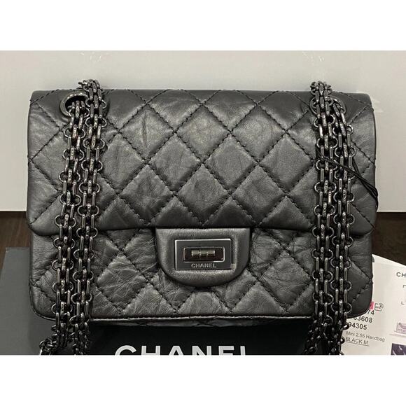 CHANEL MINI REISSUE FLAP BAG 2.55 BLACK chain CALFSKIN LEATHER BAG 2021 - Picture 2 of 10
